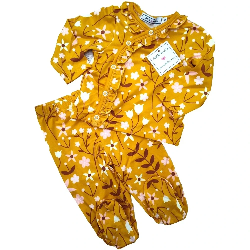 Little Millie 4pc Baby Girl 3m Blanket Outfit Headband‎ Ruffled Buttercup Floral